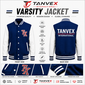 เสื้อแจ็คเก็ตวาร์ซิตี้ผู้ชาย TANVEX INTERNATIONAL สีดำ ขาว แดง ปักลาย TX ติดกระดุมแป๊ก สไตล์สตรีทแวร์ คอตั้ง ผ้าโพลีเอสเตอร์/คอตตอน - Product Image 3