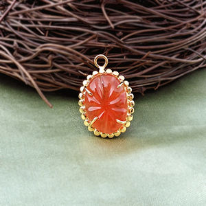 Orange Jade Carved Gemstone Oval 12x18mm Mini <b>Charm</b> 18k <b>Gold</b> Plated <b>Solid</b> Brass Jewelry Connector DIY <b>Bracelet</b> Earring Making - Product Image 3