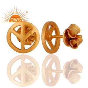 18k Yellow Gold Plated Sterling Silver Matte Finish Peace <b>Sign</b> Stud Earrings for Women Jewellery Supplier - Product Image 3