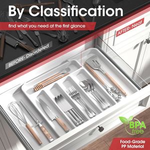 Organizzatore per posate regolabile ed espandibile, vassoio da cucina per forchette e coltelli, contenitore multiuso per utensili. - Product Image 2