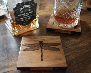 Handcrafted Acacia Wood Coaster <b>Set</b> | Quiet Luxury Sculptural <b>Desk</b> Decor | Rustic Wooden Coasters - Custom Engraved - <b>Set</b> - Product Image 2