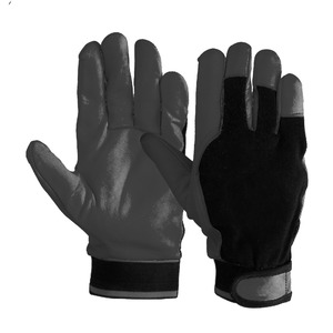 Gants de travail en cuir à doigts entiers, vert noir, antidérapants, pour l'extérieur, unisexes, fermeture à boucle et crochets, toutes saisons - Product Image 3