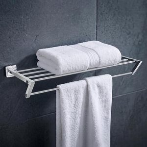 Porte-serviettes mural moderne en acier inoxydable, 2 barres, finition polie miroir, bords lisses, pour salle de bain - Product Image 1