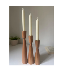 Wood Candle <b>Holder</b> for Birthday & Christmas Round Wood <b>Tealight</b> <b>Holder</b> with Amber Glass Cup for Home - Product Image 2