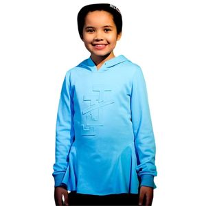 Girls <b>Sky</b> <b>Blue</b> Hooded Peplum Sweatshirt Long Sleeve Embossed Design Pullover Casual Soft Cotton Kids Fashion Hoodie <b>Top</b> - Product Image 1