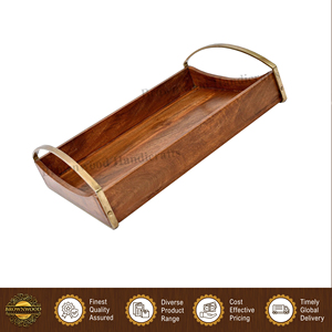Plateau de service en bois de manguier fait main de la plus haute qualité avec poignées métalliques pour la maison, les hôtels et les restaurants - Product Image 4