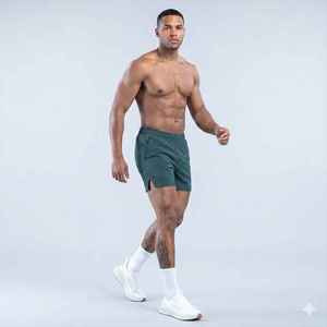 Shorts en coton vert uni pour homme avec poches, taille élastique, décontractés, respirants, taille mi-haute, personnalisables - Product Image 6
