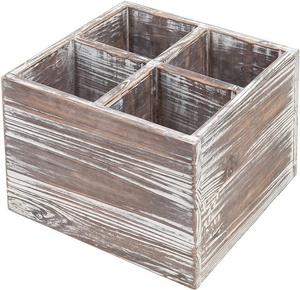 <b>Rustic</b> Wooden Organizer Box with 4 Compartments Vintage Distressed Finish Ideal for <b>Desk</b> Kitchen or Dining Storage - Product Image 4