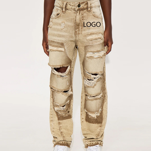 Pantalon déchiré pour garçons de qualité supérieure, style décontracté, avec fermeture boutonnée et passants pour ceinture, design streetwear décontracté - Product Image 1