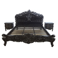 Ensembles de lit en bois Reproduction antique Meubles de chambre à coucher Rococo avec sculpture complète conçus pour la maison européenne classique meublée
