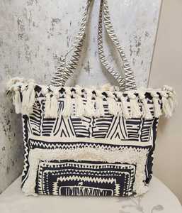 Sac fourre-tout en toile à pompons grande capacité, sac à bandoulière de plage avec fermeture éclair, sac de voyage pour femme - Product Image 2