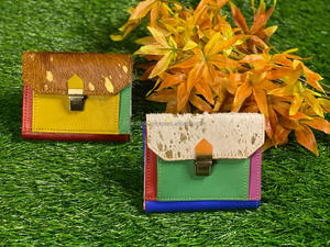 Nouveaux vrais cheveux faits à la main sur la peau métallique fourrure cuir femmes portefeuilles élégant coloré multi utilisations sacs à main ATM porte-cartes portefeuilles - Product Image 3