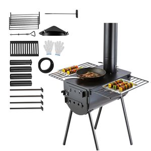 Stufa da Campeggio in Acciaio Legato da 118 Pollici, Portatile, a Legna, con Tubi per Canna Fumaria, Guanti e Braciere da 3000 in3, Design Pieghevole - Product Image 1