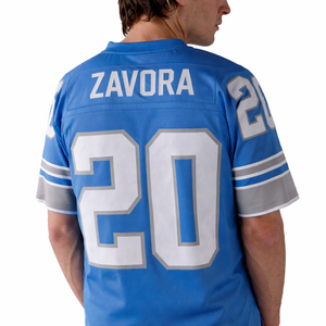 Maillot de football américain bleu en maille de qualité supérieure pour hommes, respirant, en polyester, col en V, uniforme d'équipe, manches courtes, t-shirt athlétique OEM - Product Image 4