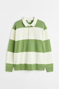 Polo à manches longues rayé en tricot pour homme, style preppy, bleu et blanc, coupe classique - Product Image 2