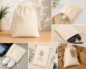Simple 100% Cotton <b>Canvas</b> <b>Drawstring</b> <b>Bag</b> Medium Eco-Friendly Reusable Daily Use Shopping Custom Logo - Product Image 5