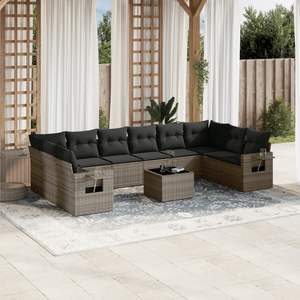 Conjunto de Sofá de Jardín de Ratán PE Gris con Acero con Recubrimiento en Polvo y Vidrio Templado, Muebles de Exterior Premium - Product Image 1