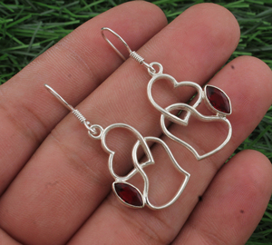 Natural <b>Red</b> Garnet <b>Drop</b> <b>Earrings</b> 925 Sterling Silver Luxury Dainty Wine <b>Red</b> Gemstone Party - Product Image 3