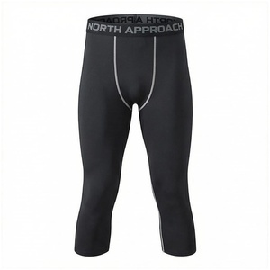 Pantalon de compression mi-mollet pour homme North Approach, taille haute, sans coutures, anti-transpiration, respirant, extensible, noir uni - Product Image 1