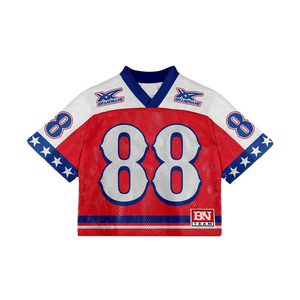 Maillots de football vintage américains sur mesure, fabriqués en France, en maille tricotée oversize, col en V, coupe courte et carrée, unisexe, 100% coton - Product Image 3