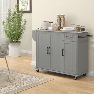 Elegante Carrello da Cucina Mobile dal Design Moderno con 3 Armadietti in Acciaio Inox e Piano di Lavoro - Product Image 2
