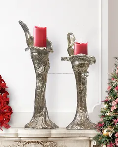 Porte-bougie moderne en fonte d'argent, fait main, pour une décoration minimaliste et contemporaine, qualité supérieure pour les mariages - Product Image 4