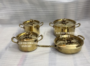 Ensemble de casseroles et poêles martelées plaquées or élégantes avec boutons décoratifs en forme de citrouille – Vaisselle de luxe décorative haut de gamme - Product Image 3