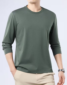 Men's Long Sleeve O Neck Solid Pink Polyester/Cotton Blend Knitted 180g Breathable Regular Fit Casual Wear Front Logo T-Shirt - Product Image 4