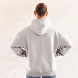 Sweat-shirt à capuche zippé pour femme, en molleton, à épaules tombantes, avec lettres brodées, respirant, gris - Product Image 4