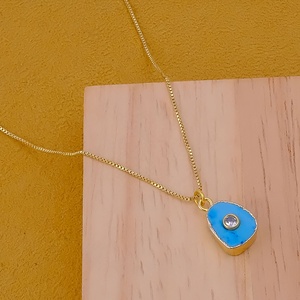 Collier pendentif en laiton plaqué or avec turquoise brute et zircon cubique, pierre de naissance de décembre, fait main, pierre précieuse brute naturelle, collier tendance - Product Image 3