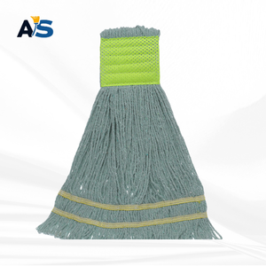 A&S Heavy Duty Grey Cotton <b>Mop</b> Head with 5" Lime Green Head Band Loop End - Product Image 1