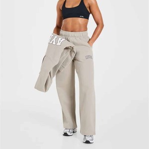Pantalones Deportivos de Felpa para Mujer, Anchos, con Logotipo Bordado, Corte Holgado, Largos, Casuales, Cintura Media, Color Beige - Product Image 3