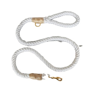 ชุดสายจูงสุนัขทำด้วยมือเชือกคอตตอนสีทองธรรมชาติสีขาว - Product Image 1