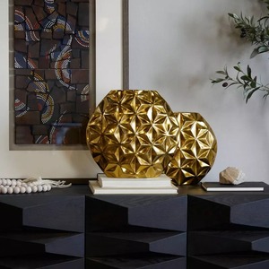 Modern <b>Gold</b> Geometric <b>Vase</b> 13.85 In Width 12.90 In Height Decorative Art Piece - Product Image 2