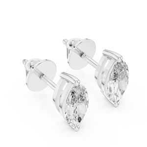 Boucles d'oreilles en or jaune et or blanc avec diamants marquise sertis clos, de forme allongée, en diamants de laboratoire, pour un usage quotidien minimaliste. - Product Image 2