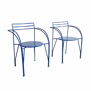 Fauteuil en fil métallique bleu, style Mid-Century Modern, avec dossier à lattes, ensemble de 2 chaises de salle à manger, pour l'extérieur, villas, appartements, meubles - Product Image 1