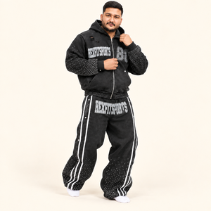 Ensemble de survêtement en polaire pour homme avec veste zippée et pantalon large, détails brodés, étiquette personnalisée, conception OEM ODM sur mesure - Product Image 3