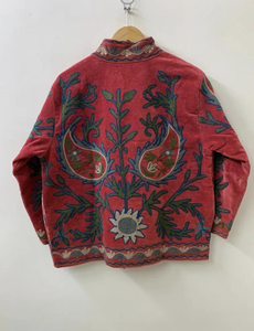 <b>Women</b> Velvet Suzani Jacket Embroidered Floral Regular <b>Coat</b> Vintage Oriental Style Autumn/Winter Casual Wear Cotton Filled - Product Image 4
