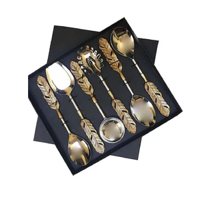 Cuchara de Postre de Latón con Caja Roja, Juego de Cubiertos, Juego de 4 Cucharas para Café, Té y Postre con Mango Simple - Product Image 3