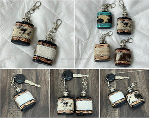 Mini flacon à liqueur artisanal en cuir repoussé avec poils, nouveau porte-clés en acier inoxydable, bouteille de poche pour cadeaux promotionnels d'entreprise - Product Image 3