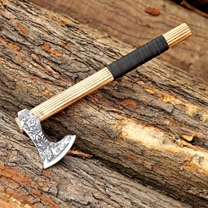 Hacha Tomahawk de Acero al Carbono Forjado a Mano de Grado Industrial, Estilo Vikingo, Hacha Barbuda con Funda de Cuero, Mango de Madera Personalizado OEM - Product Image 1
