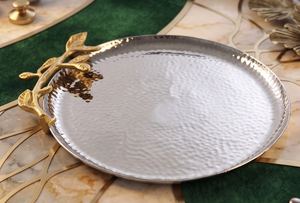 Bandeja Decorativa de Metal con Asa de Flor de Metal Dorado, Bandeja de Ramas, la Mejor Calidad para Servir Aperitivos, Frutas y Comida - Product Image 3