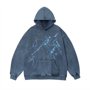 Sweat à capuche zippé pour homme avec imprimé éclair brodé, 100% fibre de bambou, coupe oversize, éco-responsable, mode décontractée, streetwear moderne - Product Image 4
