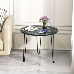 Tavolino da Caffè Contemporaneo in Marmo con Piano Ispessito e Gambe a Treppiede in Metallo - Product Image 2