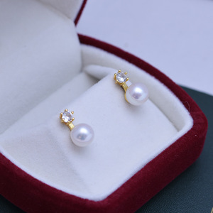 Boucles d'oreilles pendantes en argent S925, perles d'eau douce de 6-7 mm, design rond en forme de nœud, pour femmes, presque parfaites - Product Image 1