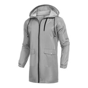 Veste de pluie en polyester bleu marine pour homme, imperméable avec revêtement PU, fermeture éclair, capuche, poches, coupe-vent, idéale pour les trajets quotidiens - Product Image 2
