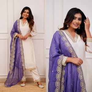 Diwali Special Latest Designer Silk Chanderi Hand Embroidered <b>Kurtis</b> for Women in India Ethnic Women Clothing by Fatema Fashion - Product Image 1