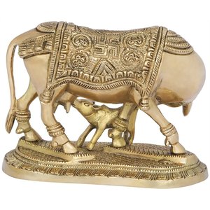 Estatua de latón de 4 pulgadas hecha a mano de madre Vaca y becerro escultura India artesanía - Product Image 4