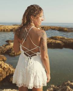 Minivestido blanco con volantes, estilo hada, con cordones en la espalda, estilo bohemio, para mujer, para fiesta de verano, vestido sexy, regalo para ella - Product Image 3