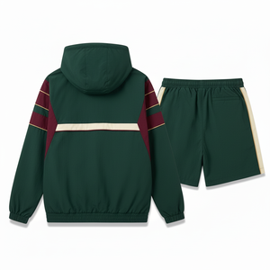Unisex Solid Hooded Casual Spring Jacket and Shorts Set Windproof 100% <b>Polyester</b> <b>Tracksuit</b> with Elastic Waist OEM Service - Product Image 2